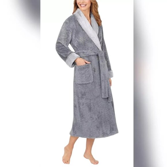 Midnight by Carole Hochman Other - Carole Hochman Women's Gray Long Plush Robe Wrap Belted Tie Closure Size Large